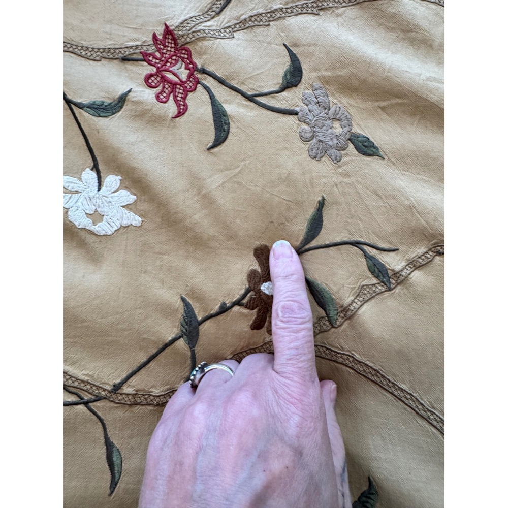 VTG Eastern Accents KING Duvet & Pillow Shams Set Silk embroidered Floral Gold - Picture 15 of 16